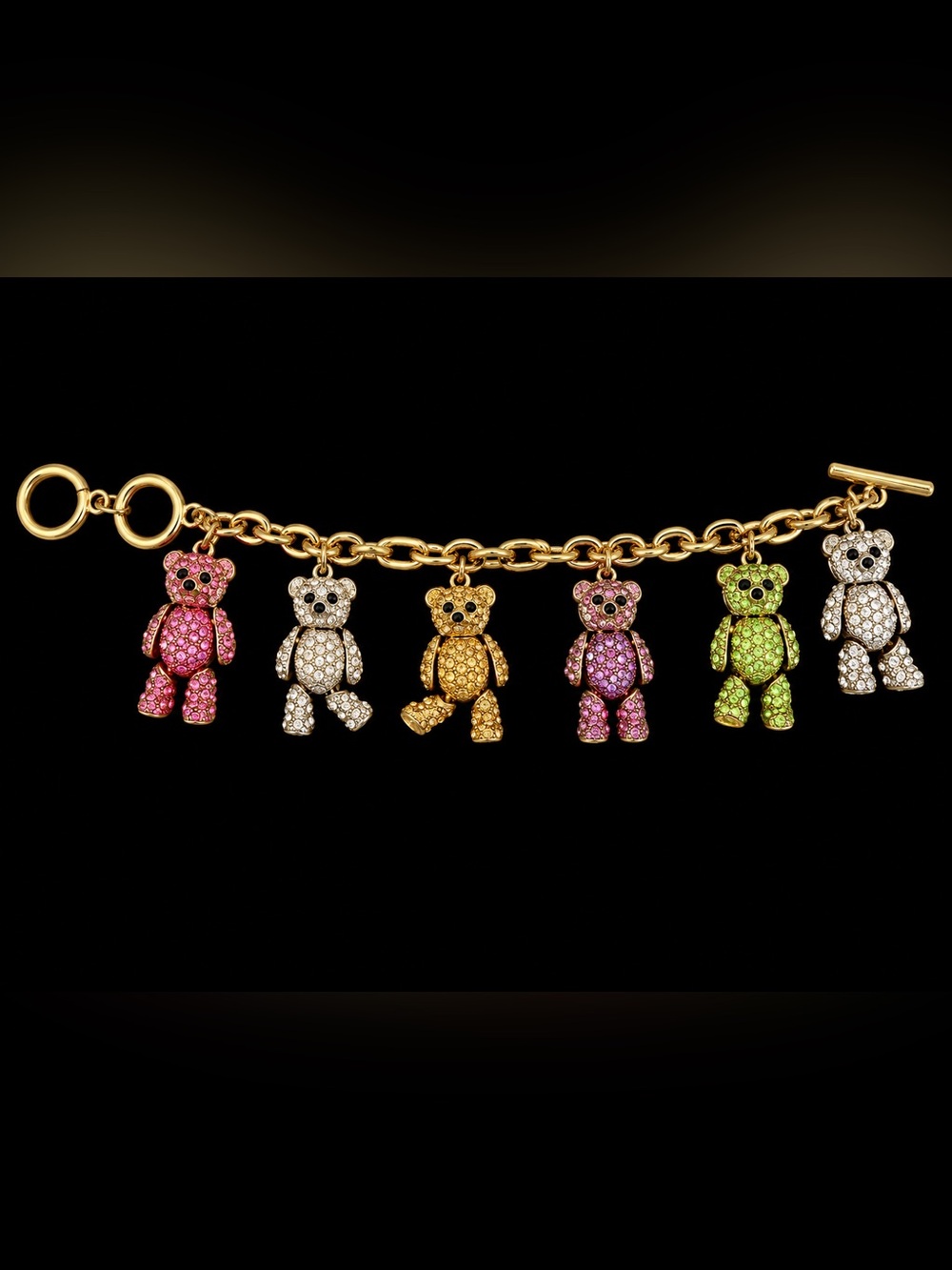 Gold Charm Bracelet with Multicolor Teddy Bear Charms